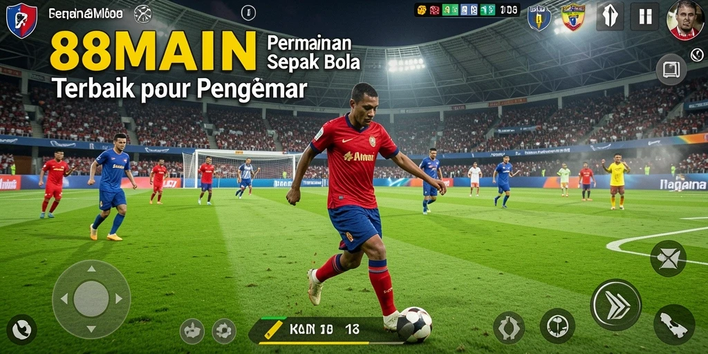 Screenshot gameplay 88MAIN menunjukkan aksi pertandingan sepak bola yang dinamis.