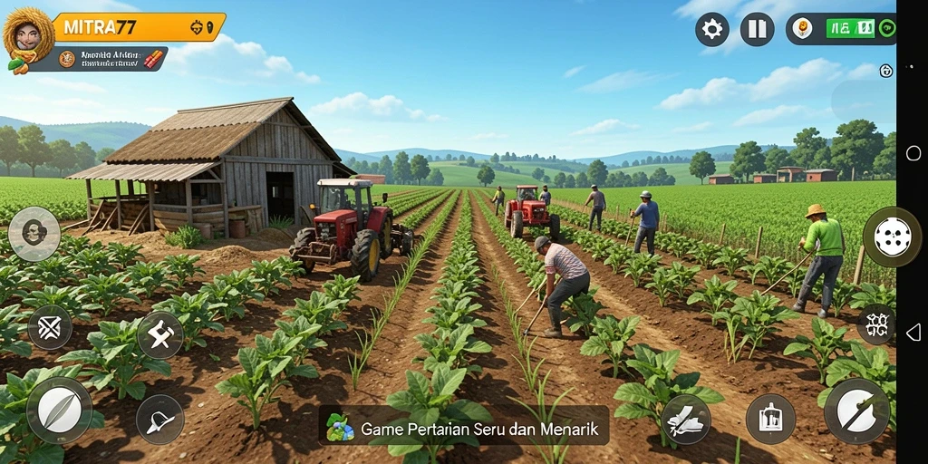 Screenshot gameplay MITRA77 dengan aktivitas pertanian yang seru.