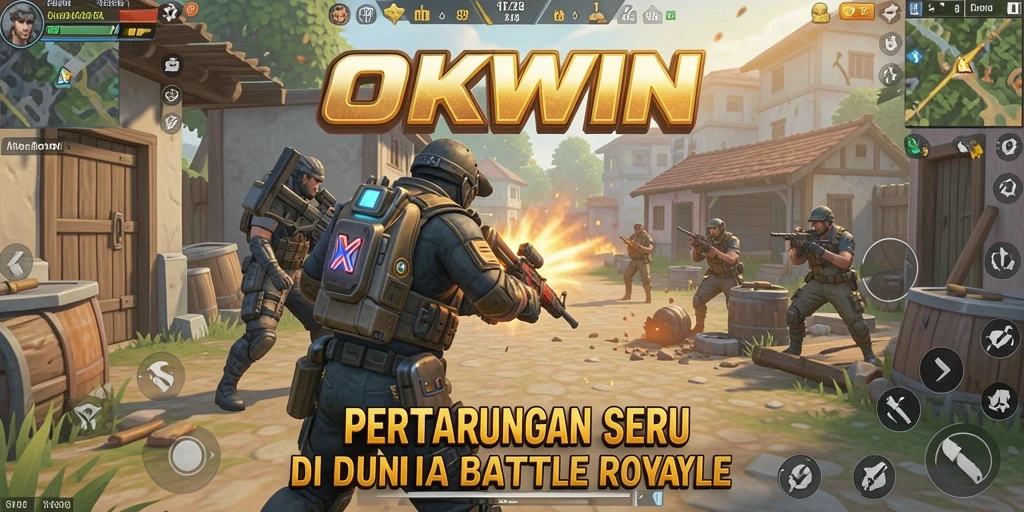 Tangkapan layar utama OKWIN menampilkan pertempuran yang seru di Battle Royale.