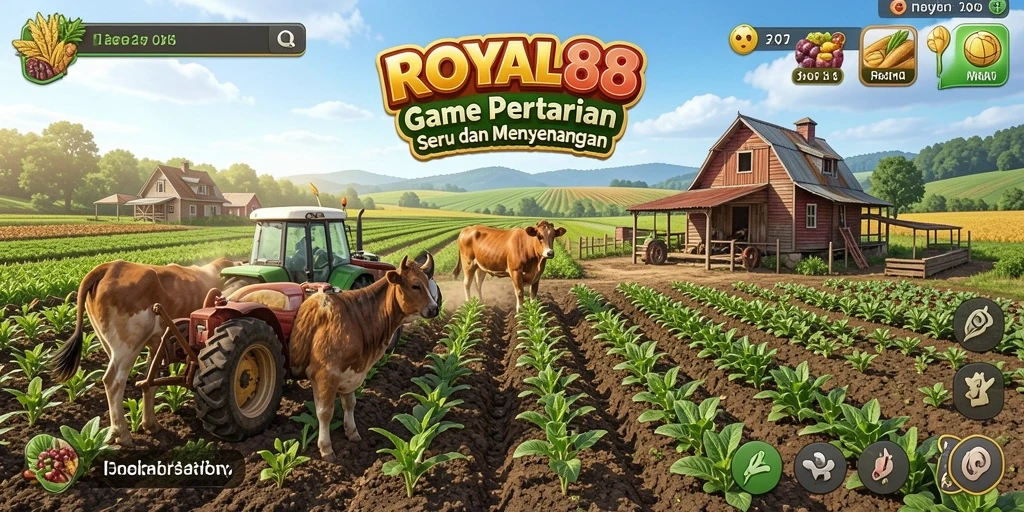 Tangkapan layar utama <strong>ROYAL88</strong> menampilkan gameplay yang menyenangkan dan aktivitas bertani.
