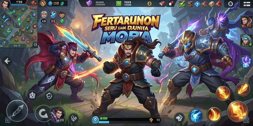 Tangkapan layar menampilkan aksi seru dalam gameplay MOBA.